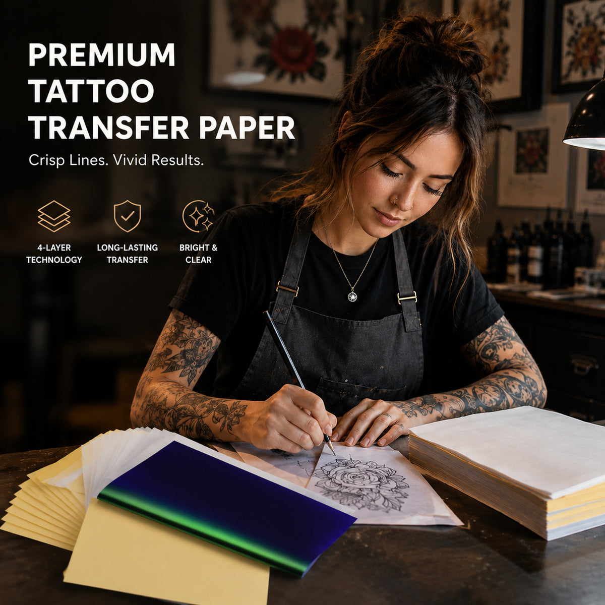 Transfer Paper Tattoo, 120 Sheets 4 Layers A4 Size Tattoo Stencil Printer Paper for Tattoo Supplies