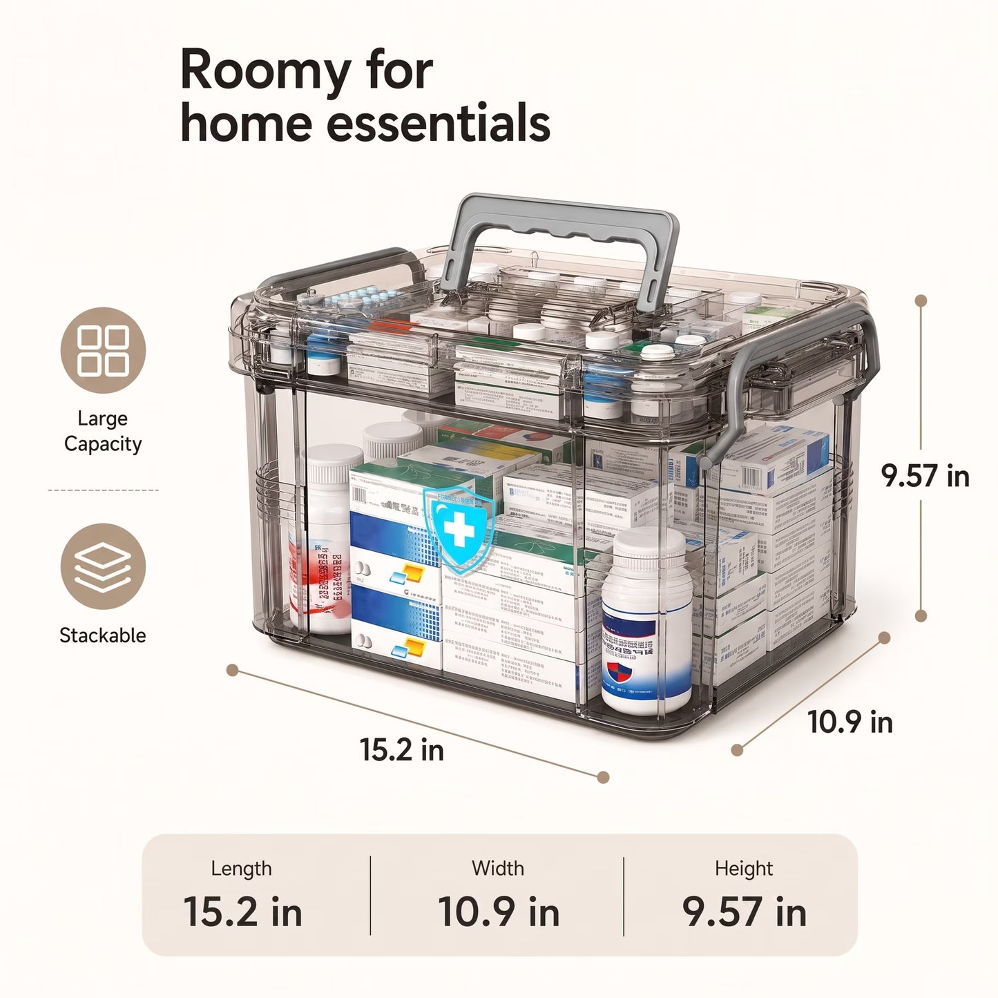 2-Tier Medicine Organizer, Portable Plastic Medical Box with Handle, Dual-Layer Storage Case for Pills and First Aid Supplies at Home