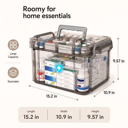 2-Tier Medicine Organizer, Portable Plastic Medical Box with Handle, Dual-Layer Storage Case for Pills and First Aid Supplies at Home