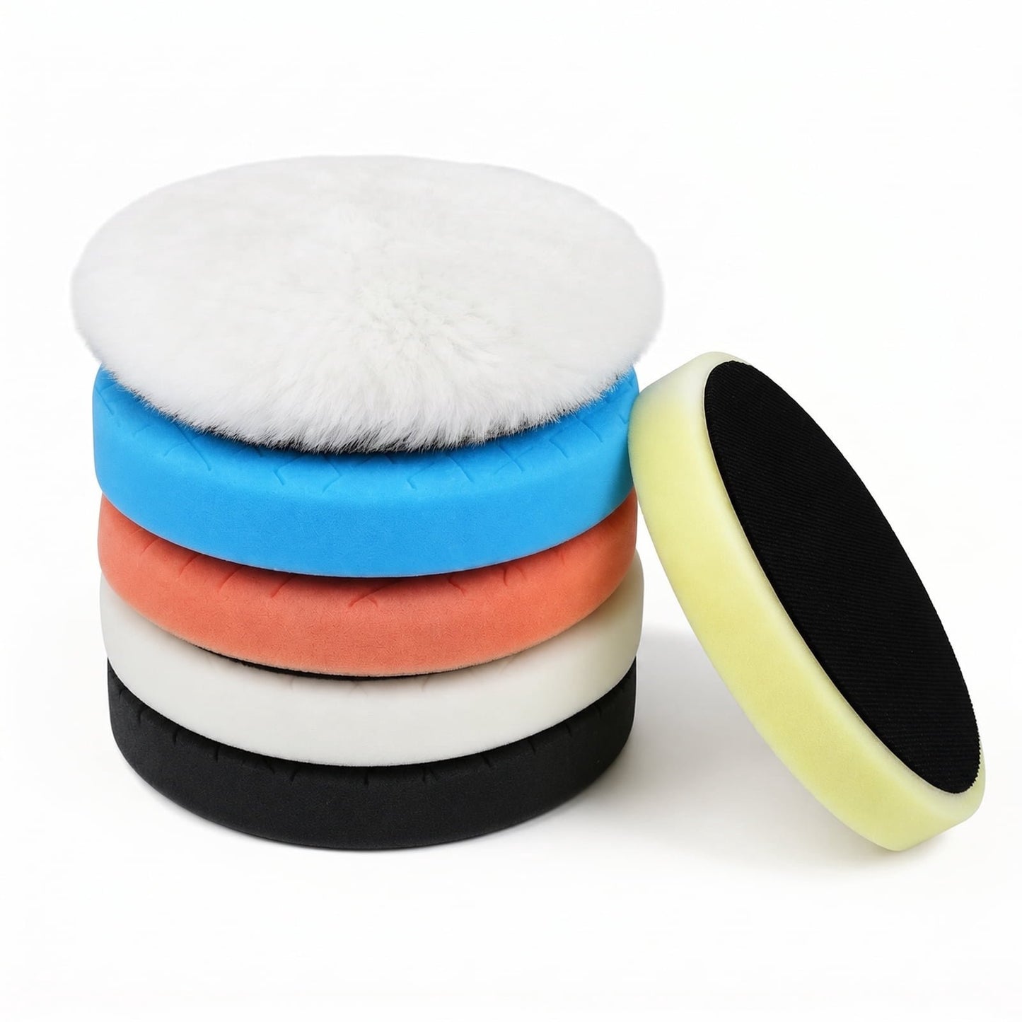 6 Pcs 6 Inch Buffing Pads, Polishing Pads 6.5 Inch 165 mm Face for 6 Inch 150mm Base Plate, Sponge and Wool Buffer Pads for Compounds, Polishing and Waxing
