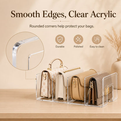 2-Pack Clear Acrylic Closet Shelf Dividers, Compartment Organizer for Handbags, Wallets, Pouches and Fashion Accessories