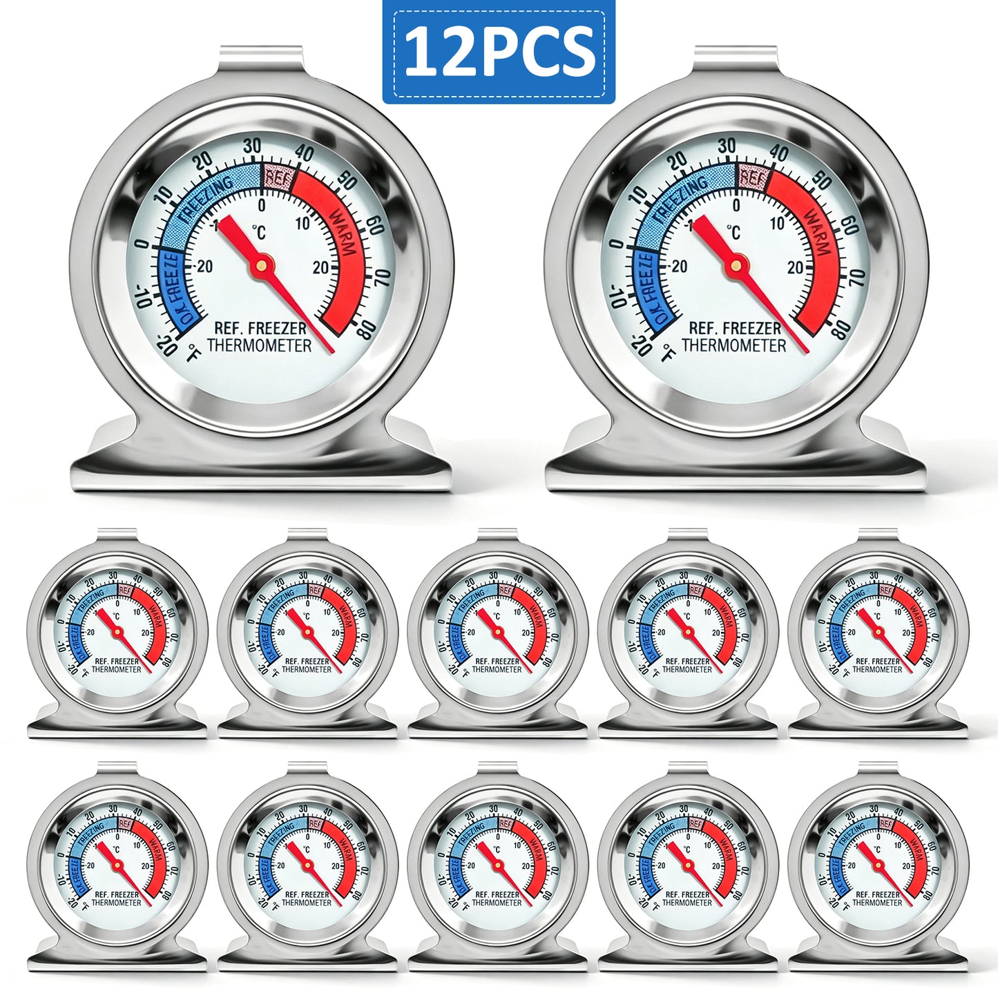 12 Pack Refrigerator Freezer Thermometer, Dual-Scale Large Dial Temperature Gauge with -30~30°C / -20~80°F Measuring Range, Precision Readings Thermometer for Fridge, Freezer and Cooler Daily