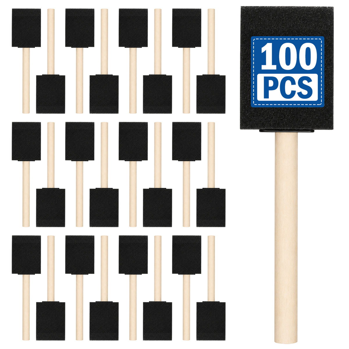 100 Pcs Foam Paint Brushes, 2 Inch Wood Handled Sponge Paint Brushes, Disposable Foam Brushes Ideal for Staining, Varnish Application, Art Creation and Multiple DIY Craft Projects, Black