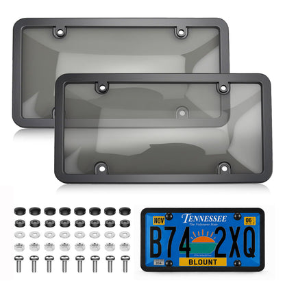 2 Pack License Plate Protector,Tinted License Plate Covers and Frames with Screws & Caps,Durable Black License Plate Frame & Car Plate Cover,Standard US License Plate Holder