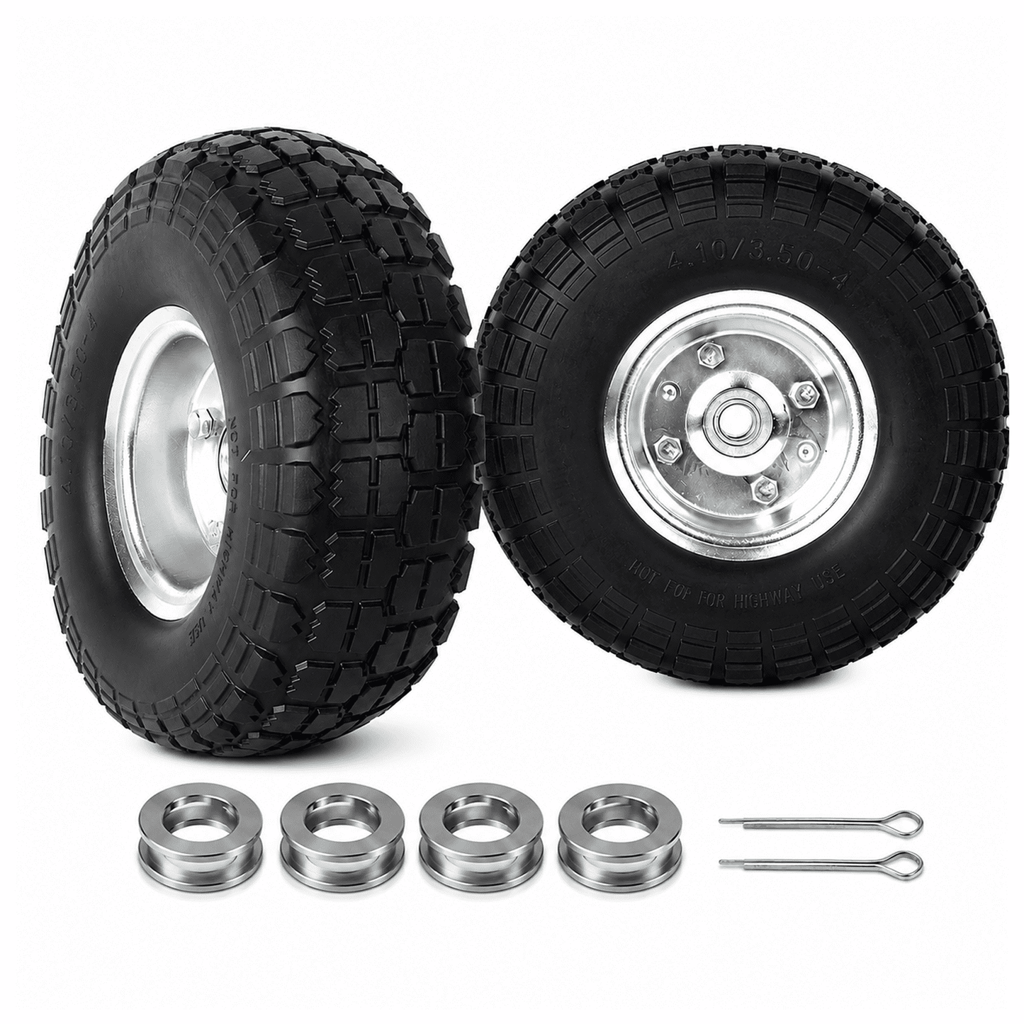2 Pack 10 Inch 4.10/3.50-4 Tire and Wheel, Flat-Free Hand Truck Wheels for Dolly Carts