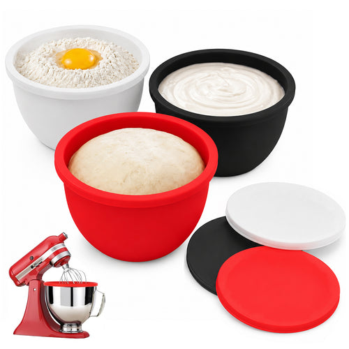 Silicone Bowl Liners with Lids for 5QT Tilt-Head Stand Mixers, 3 Bowl Inserts & 3 Sealing Lids, Leak-Resistant Mixer Bowl Accessories, Not for Bowl-Lift Models