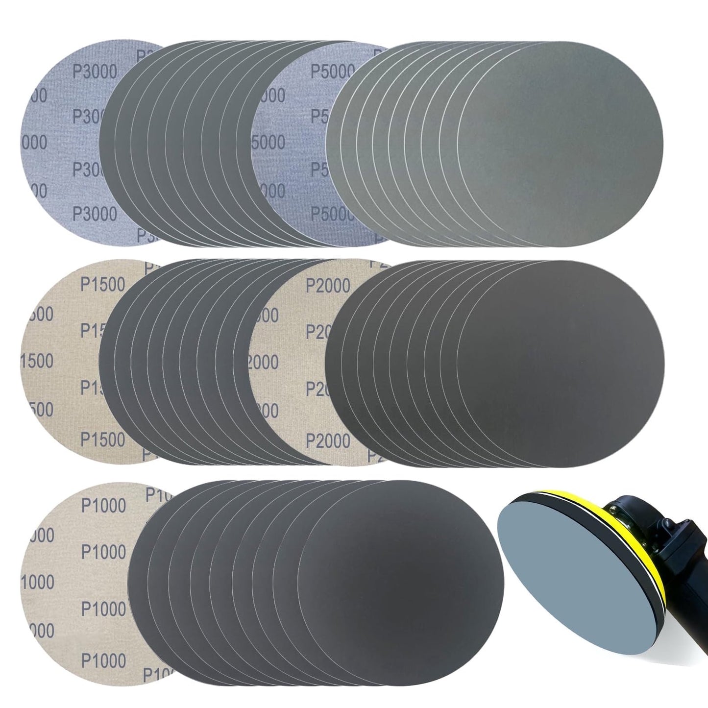 6 Inch Sanding Discs, 50 Pcs Hook and Loop Wet Dry Sandpaper 1000 1500 2000 3000 5000 Grit, Waterproof Silicon Carbide Sand Paper for Random Orbital Sander, Automotive Wood Metal