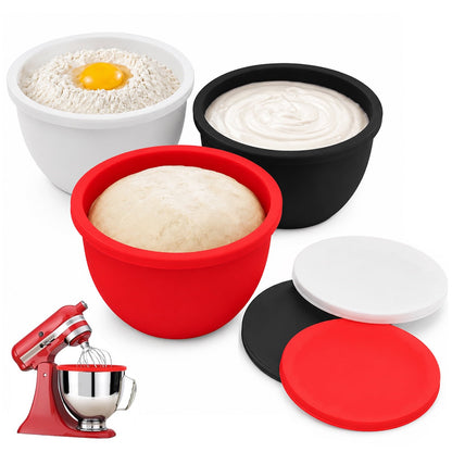 Silicone Bowl Liners with Lids for 5QT Tilt-Head Stand Mixers, 3 Bowl Inserts & 3 Sealing Lids, Leak-Resistant Mixer Bowl Accessories, Not for Bowl-Lift Models