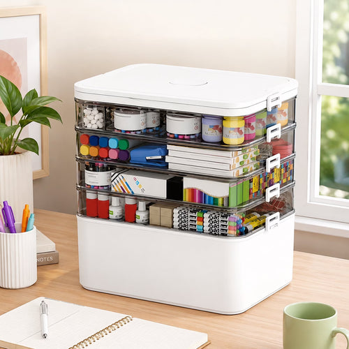 5-Tier Portable Medicine Box with Handle, Medicine Storage Box Organizer, Medication Organizer with Removable Tray