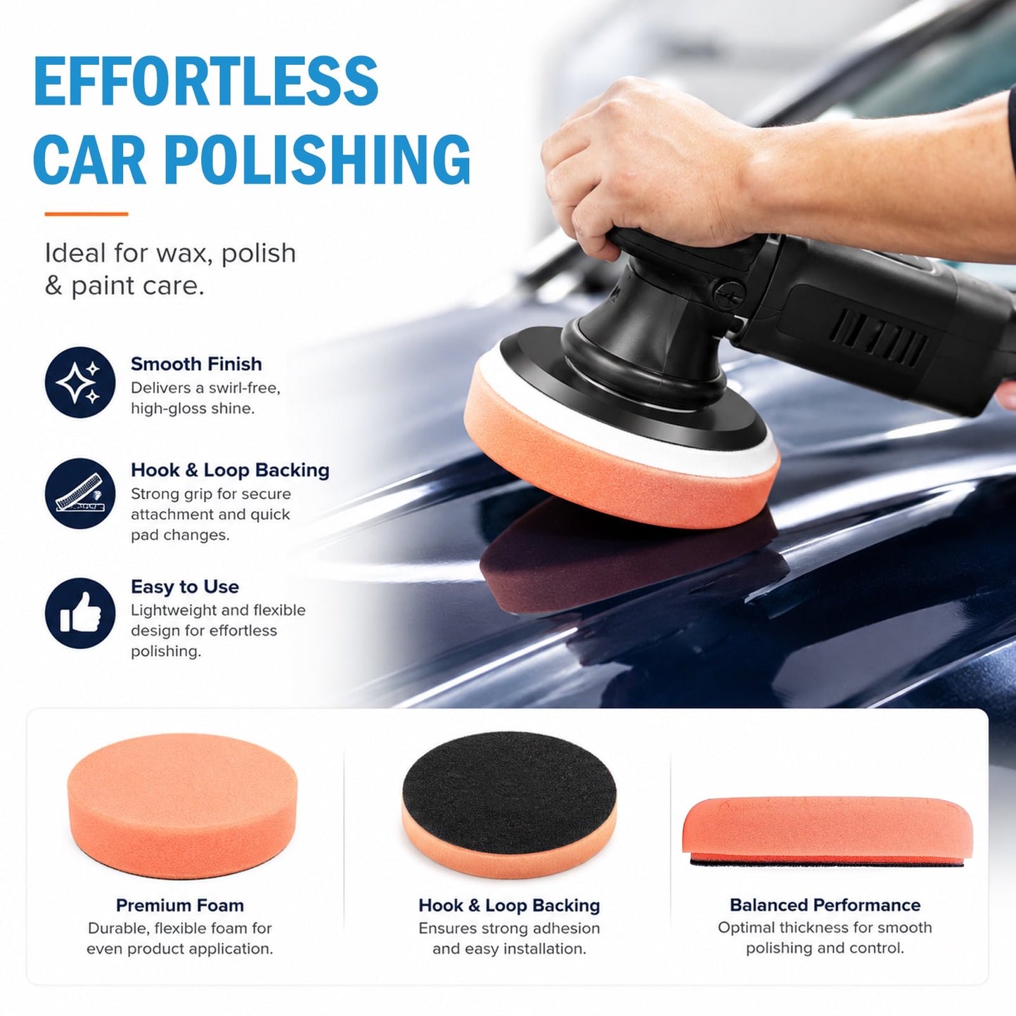 6 Pcs 6 Inch Buffing Pads, Polishing Pads 6.5 Inch 165 mm Face for 6 Inch 150mm Base Plate, Sponge and Wool Buffer Pads for Compounds, Polishing and Waxing