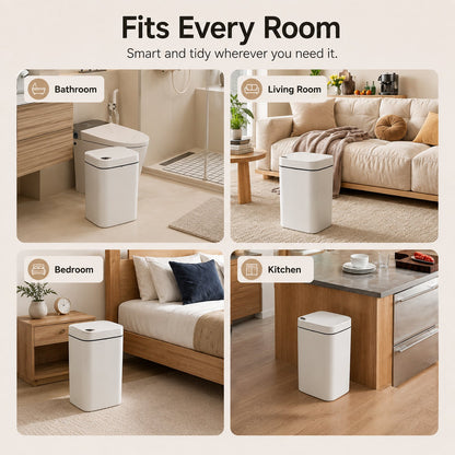 Smart Trash Can with Motion Sensor, 16L Rechargeable Touchless Bin, Quiet Close Lid with 3 Opening Modes for Kitchen, Bathroom and Bedroom (White)
