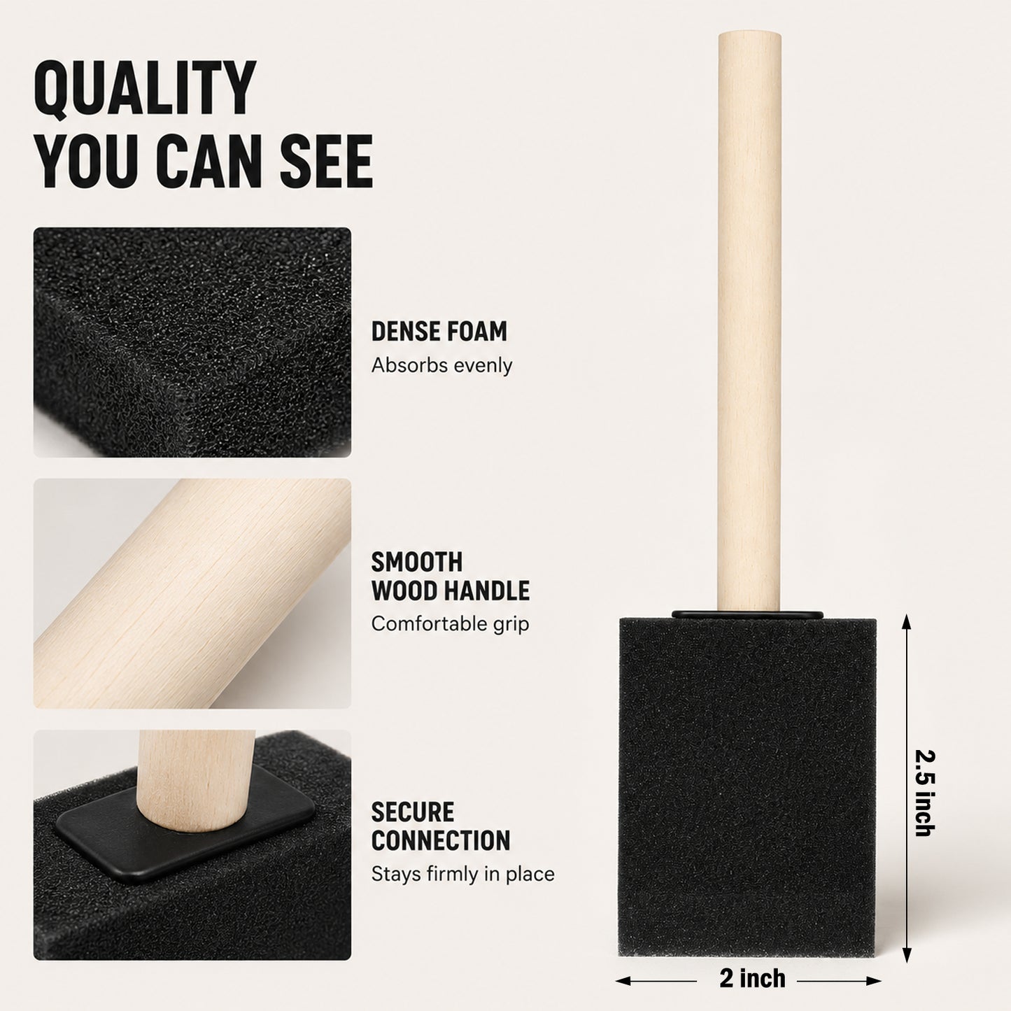 100 Pcs Foam Paint Brushes, 2 Inch Wood Handled Sponge Paint Brushes, Disposable Foam Brushes Ideal for Staining, Varnish Application, Art Creation and Multiple DIY Craft Projects, Black