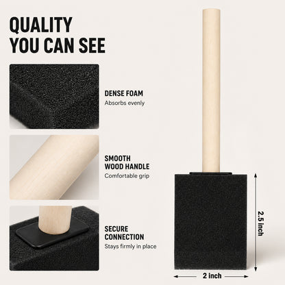 100 Pcs Foam Paint Brushes, 2 Inch Wood Handled Sponge Paint Brushes, Disposable Foam Brushes Ideal for Staining, Varnish Application, Art Creation and Multiple DIY Craft Projects, Black