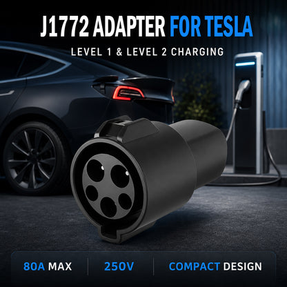 J1772 Compatible with Tesla Charger Adapter, Charging Convertor for Tesla Model 3/Y/X/S, 80A 250V EV Charging Connector, Quick Install & Snug Fit, Only Works for Tesla Vehicles