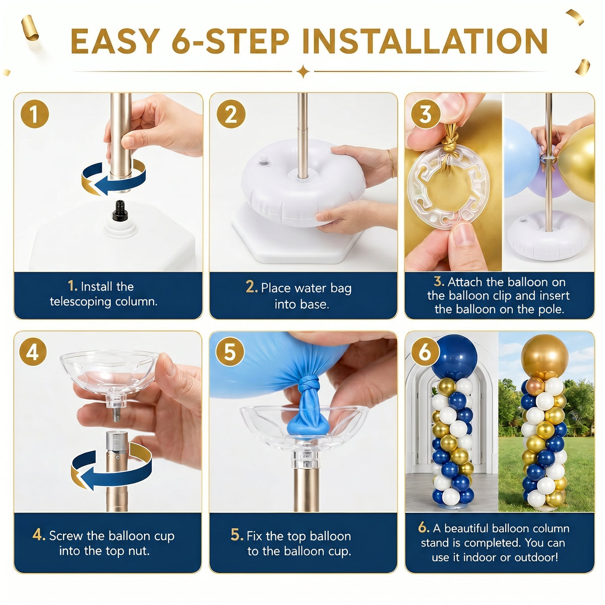 Balloon Column Stand,Balloon Stand Kit Set of 2, Adjustable Balloon Column Stand (1.2ft to 6.5ft), Metal Balloon Stand Kit for Floor & Table, Balloon Tower for Graduation Party Decorations