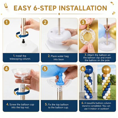 Balloon Column Stand,Balloon Stand Kit Set of 2, Adjustable Balloon Column Stand (1.2ft to 6.5ft), Metal Balloon Stand Kit for Floor & Table, Balloon Tower for Graduation Party Decorations