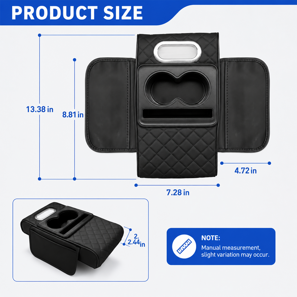 5 in 1 Car Armrest Cover, Black Nappa Leather Center Console Organizer with Car Tissue Holder, Cup Holder, Phone Holder and 2 Storage Pockets, Armrest Cover for Car SUV Sedan Truck
