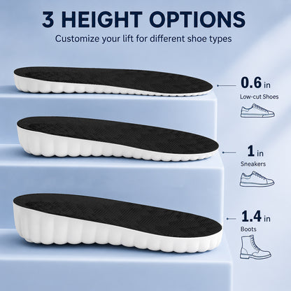 Height Increase Insoles for Men, 1.4 Inch Height Boosters, 4D Cloud Insoles with Memory Foam Cushioning, Trim-to-Fit Shoe Lifts for US Men’s Sizes 7.5-10.5, Black