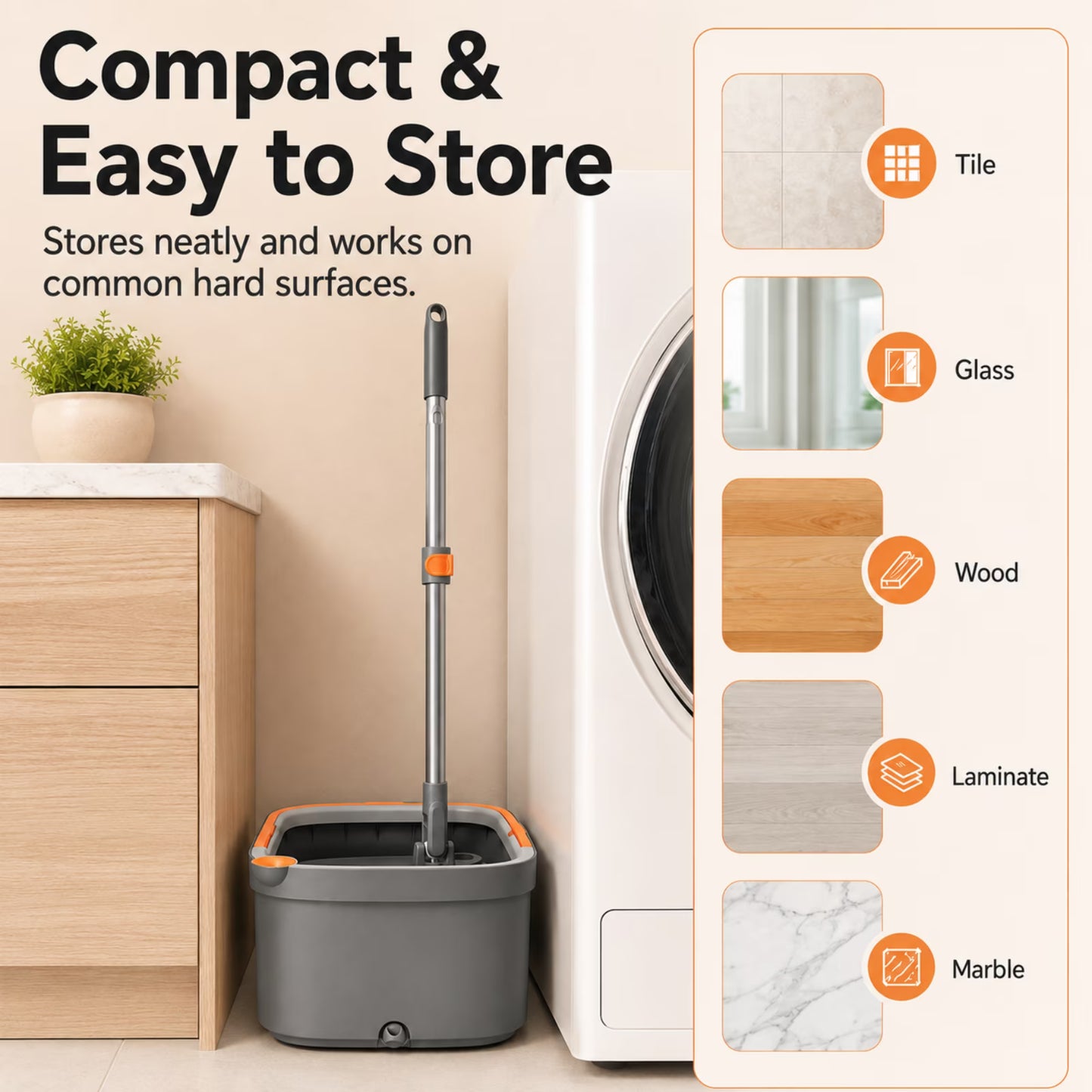 Square Spin Mop and Bucket Set, Clean & Dirty Water Separation, Hands-Free Self-Wringing, 6 Machine Washable Microfiber Pads for Multi-Floor Compatible
