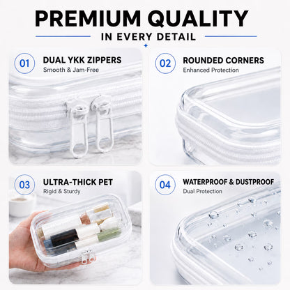 6 Pack Clear Hard Shell Zipper Case,Bag Organizer Pouches, Travel Makeup Bag for Toiletries Electronics, Multi-Size Storage Set with (2L, 2M, 2S)
