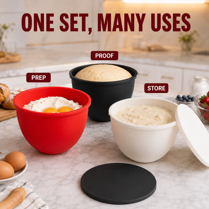 Silicone Bowl Liners with Lids for 5QT Tilt-Head Stand Mixers, 3 Bowl Inserts & 3 Sealing Lids, Leak-Resistant Mixer Bowl Accessories, Not for Bowl-Lift Models