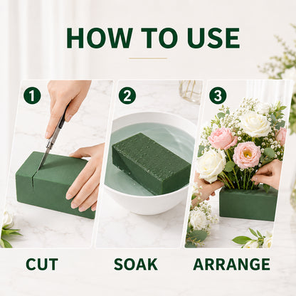 Floral Foam Blocks, 6 Pcs Green Wet & Dry Foam, 9” L x 4.3” W x 3” H for Flower Arrangement, Wedding & Home Decor