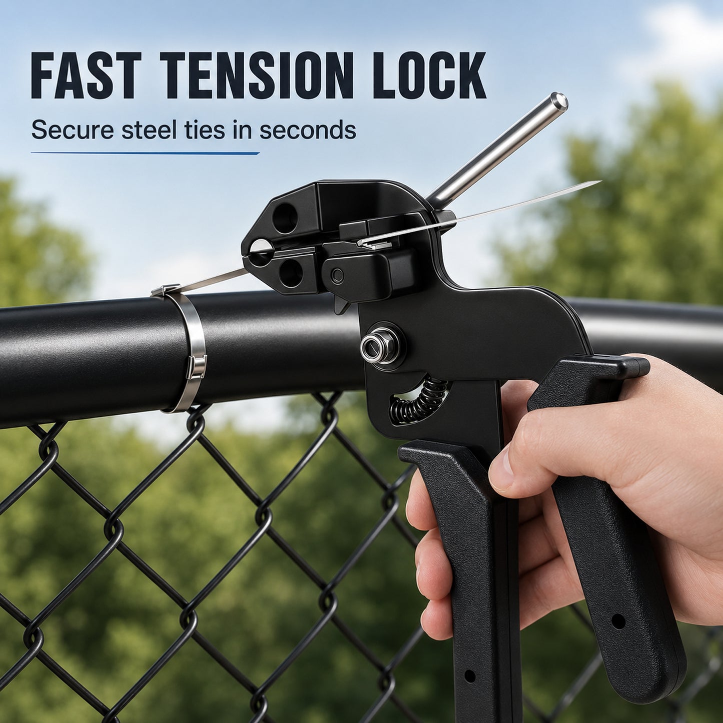 Stainless Steel Cable Tie Gun Kit with 100pcs 11.8inch Heavy Duty Metal Zip Ties, Self-Locking Steel Cable Ties for Fence Exhaust Pipe Farm and Outdoor Use
