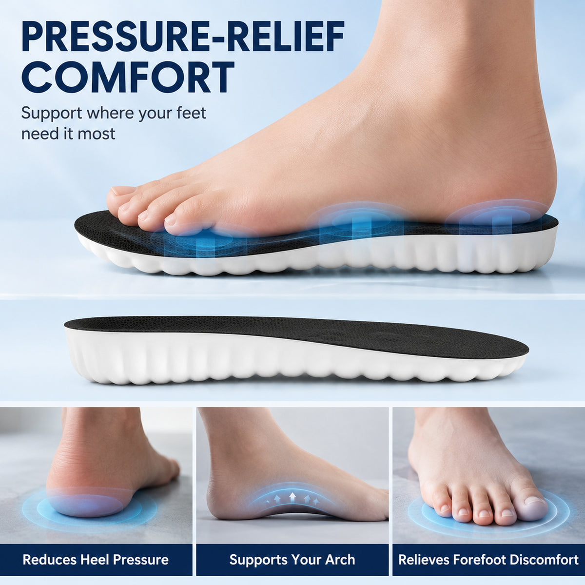 Height Increase Insoles for Men, 1.4 Inch Height Boosters, 4D Cloud Insoles with Memory Foam Cushioning, Trim-to-Fit Shoe Lifts for US Men’s Sizes 7.5-10.5, Black