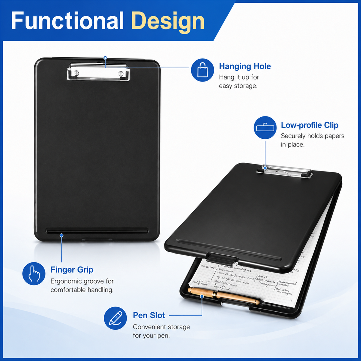 6 Pack Clipboard with Storage,High Capacity Storage Clipboard with Pen Holder,A4 Size,Clip Board with Storage Compartments,Clipboard with Storage for School,Utility,Industrial Office,Black