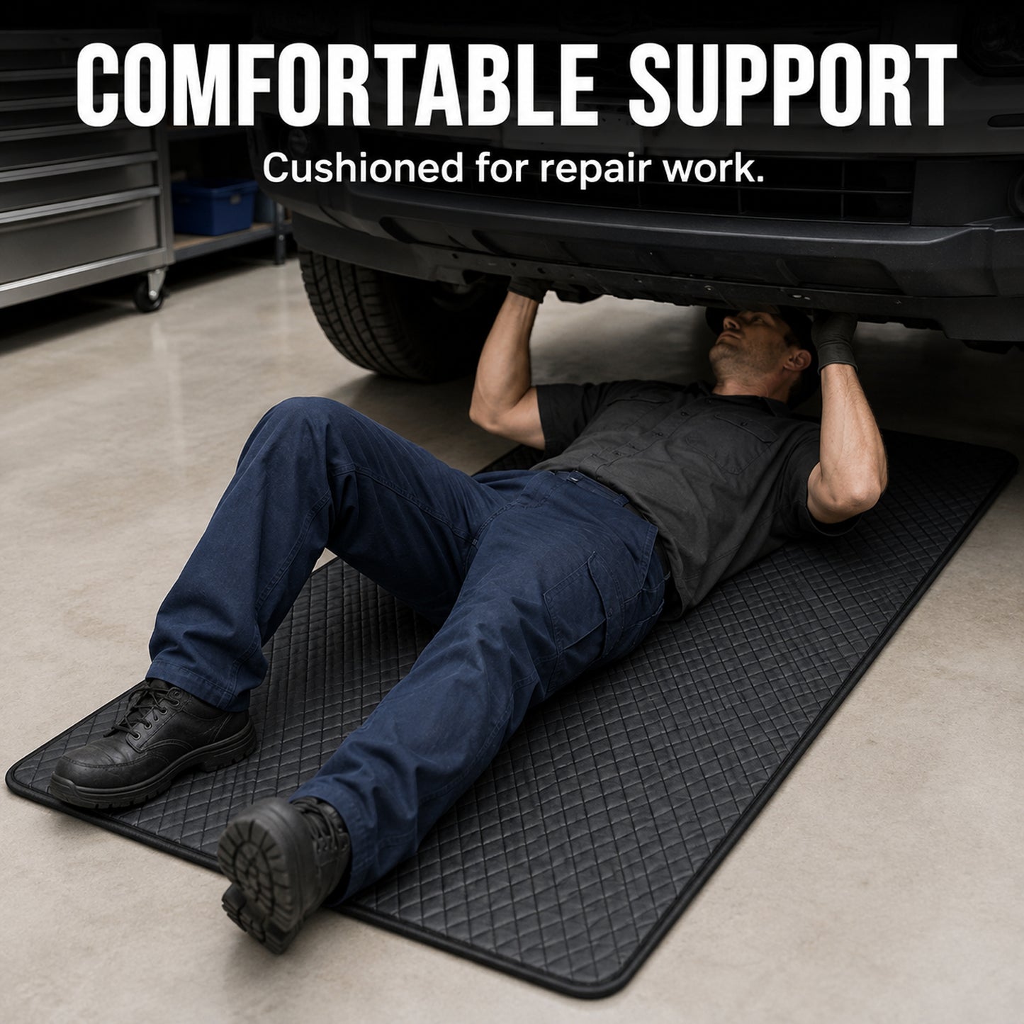 Rolling Creeper Mat, 60"x28" Low Ground Clearance Under Car Mechanic Pad with Storage Bag, Portable 3-Layer Auto Repair Roller Mat for All Vehicles & Terrains, Ground Work Maintenance Tool, Black