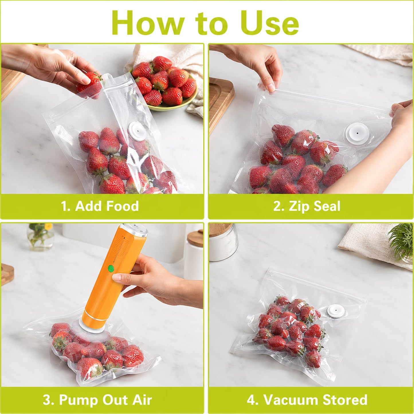 60 PCS Vacuum Sealer Bags for Food, Reusable Vacuum Seal Bags with Air Valve, Double Zipper Seal & Sealing Clips, Clear Vacuum Storage Bags for Kitchen Food Storage, 20 L + 20 M + 20 S