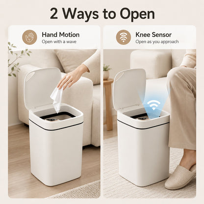 Smart Trash Can with Motion Sensor, 16L Rechargeable Touchless Bin, Quiet Close Lid with 3 Opening Modes for Kitchen, Bathroom and Bedroom (White)