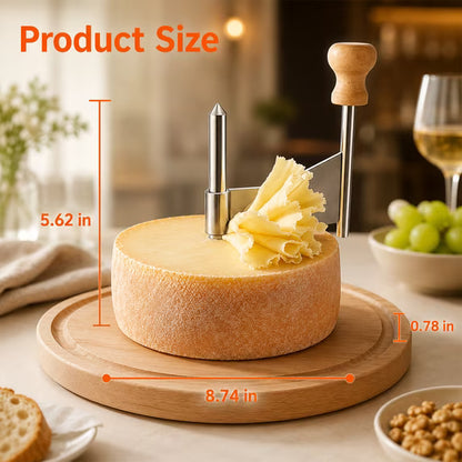 Cheese Curler with Wooden Base, Stainless Steel Girolle Cheese Shaver Wheel for Tete de Moine Cheese, Chocolate & Charcuterie Boards