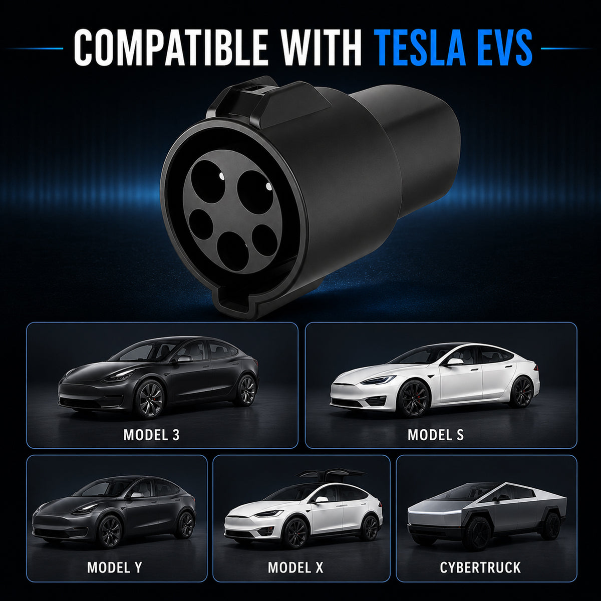 J1772 Compatible with Tesla Charger Adapter, Charging Convertor for Tesla Model 3/Y/X/S, 80A 250V EV Charging Connector, Quick Install & Snug Fit, Only Works for Tesla Vehicles