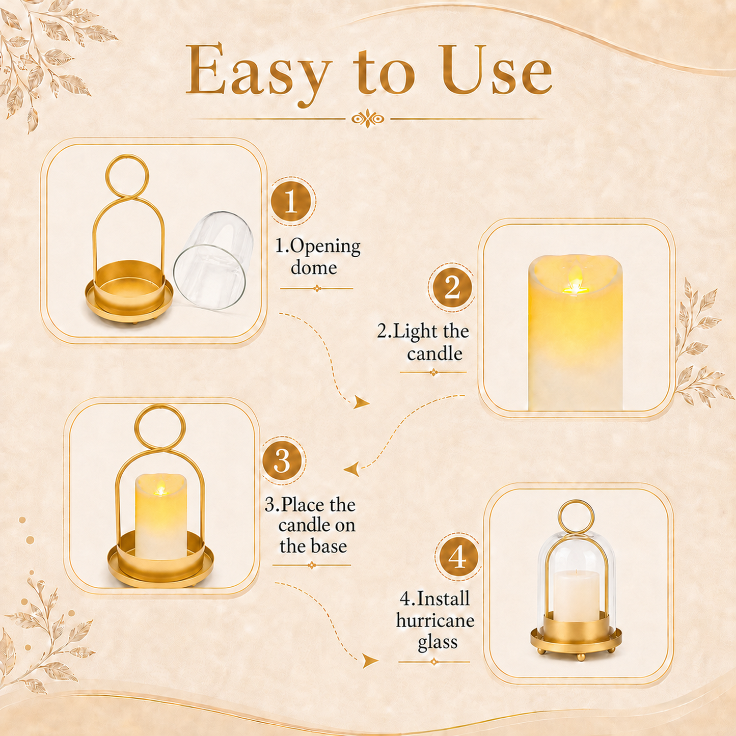 Hurricane Glass Candle Holders Set of 2, 5" & 4" Metal Candle Holder with Glass Dome, Candle Lantern for Pillar Candles, Table Centerpiece Home Decor