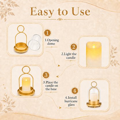 Hurricane Glass Candle Holders Set of 2, 5" & 4" Metal Candle Holder with Glass Dome, Candle Lantern for Pillar Candles, Table Centerpiece Home Decor