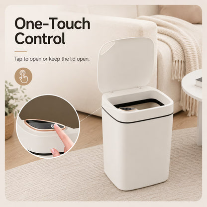 Smart Trash Can with Motion Sensor, 16L Rechargeable Touchless Bin, Quiet Close Lid with 3 Opening Modes for Kitchen, Bathroom and Bedroom (White)