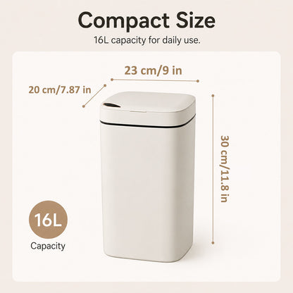 Smart Trash Can with Motion Sensor, 16L Rechargeable Touchless Bin, Quiet Close Lid with 3 Opening Modes for Kitchen, Bathroom and Bedroom (White)
