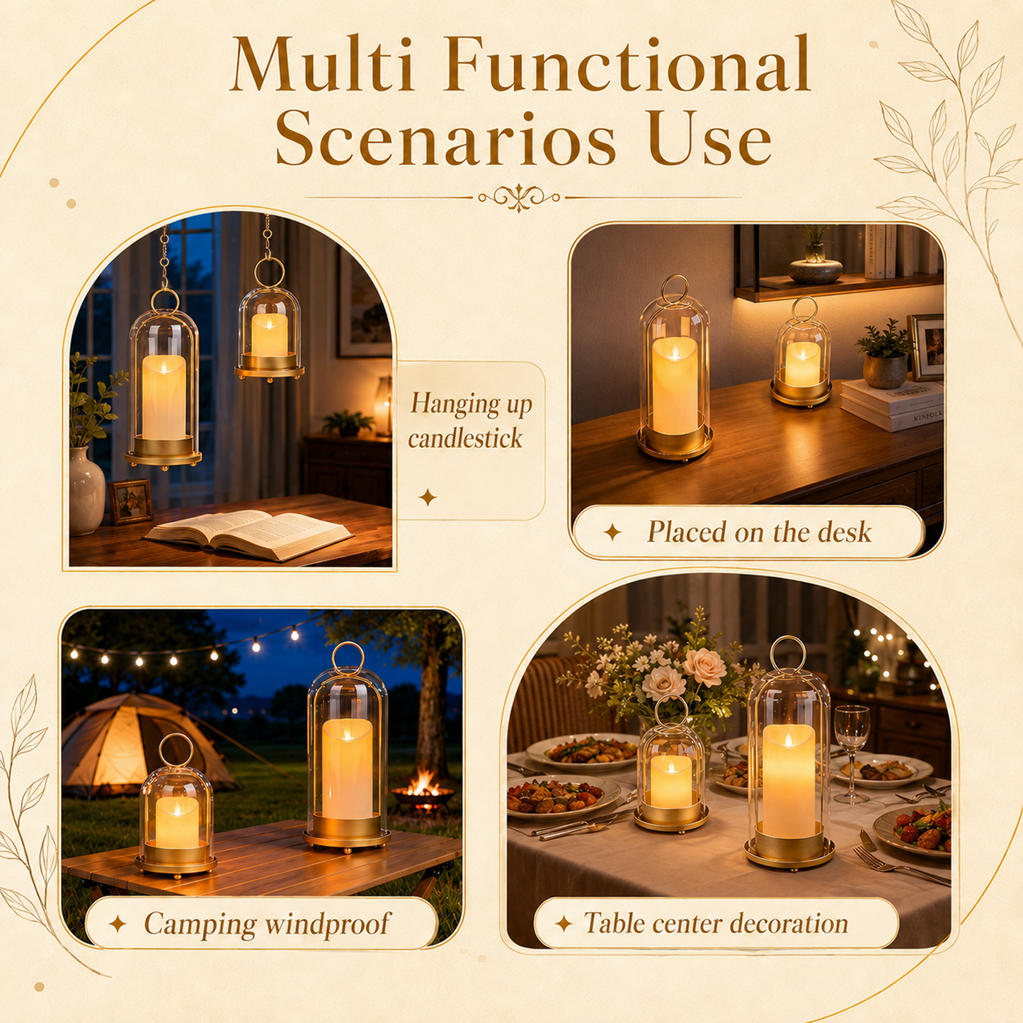 Hurricane Glass Candle Holders Set of 2, 5" & 4" Metal Candle Holder with Glass Dome, Candle Lantern for Pillar Candles, Table Centerpiece Home Decor