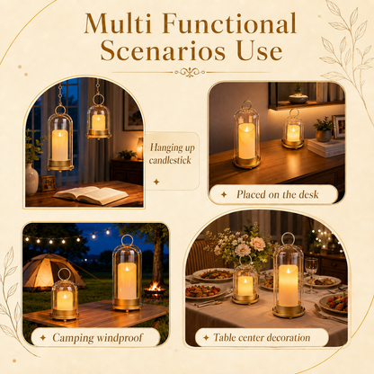 Hurricane Glass Candle Holders Set of 2, 5" & 4" Metal Candle Holder with Glass Dome, Candle Lantern for Pillar Candles, Table Centerpiece Home Decor