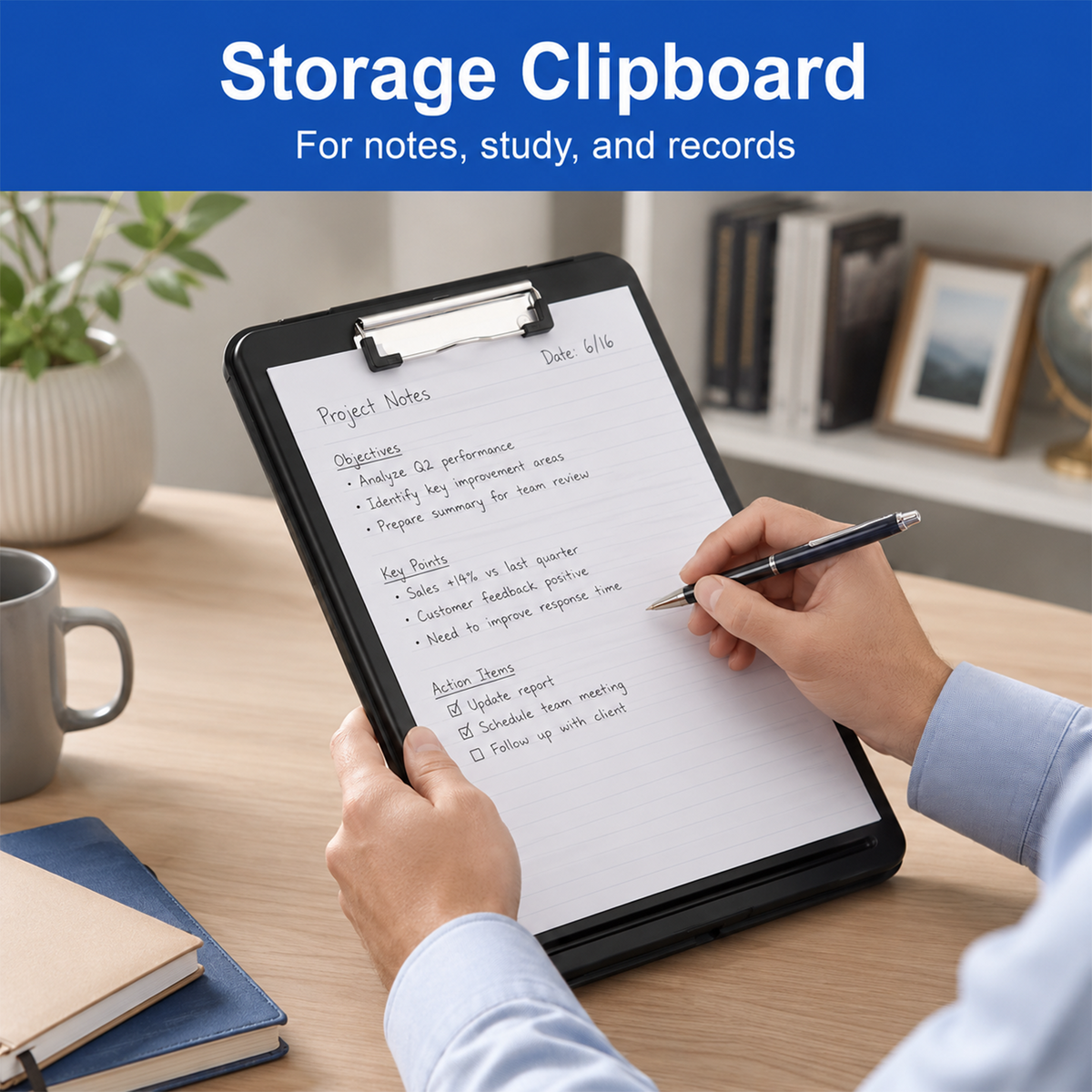6 Pack Clipboard with Storage,High Capacity Storage Clipboard with Pen Holder,A4 Size,Clip Board with Storage Compartments,Clipboard with Storage for School,Utility,Industrial Office,Black