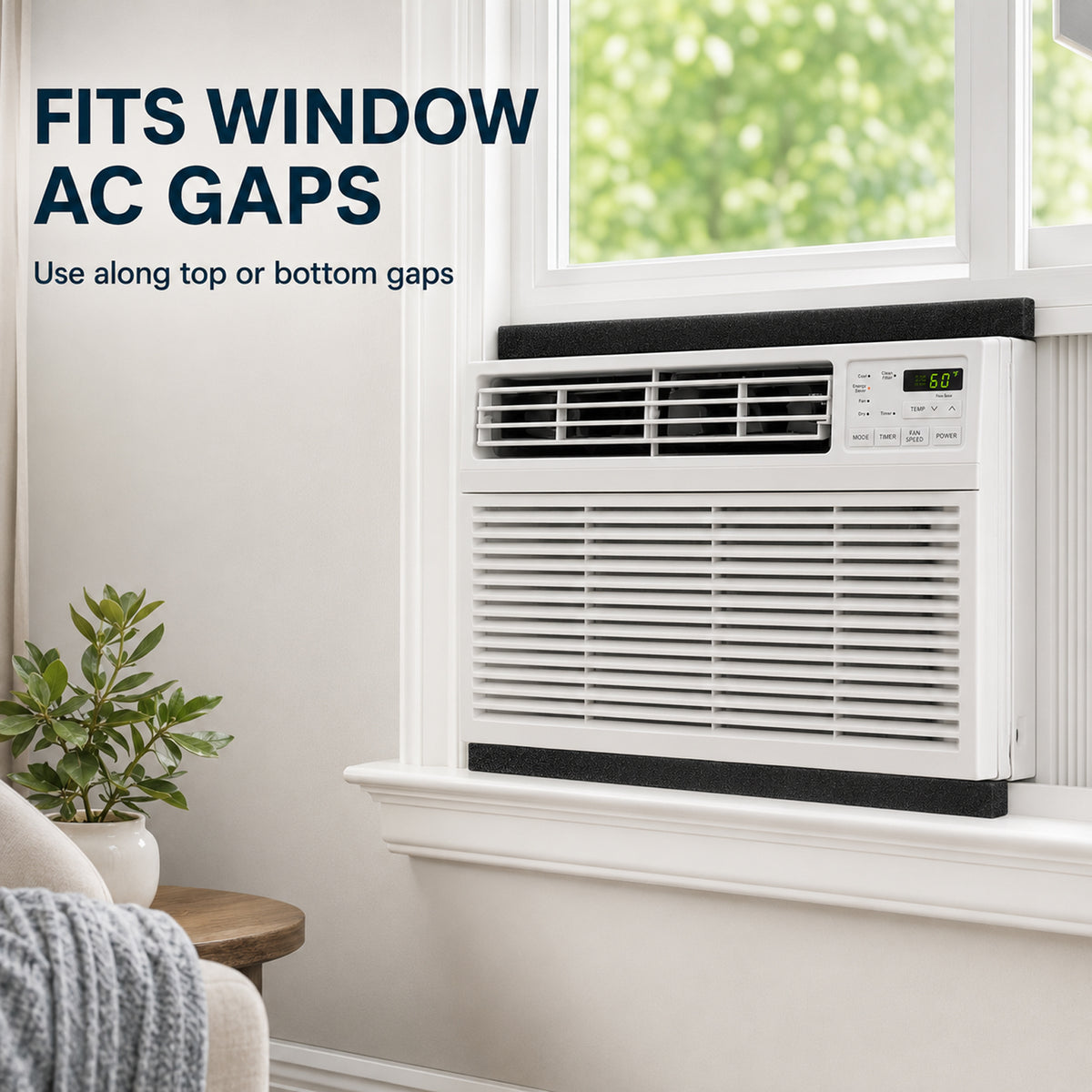 13Ft Air Conditioner Window Seal Kit, 2-Pack 1"x1"x6.5Ft Foam Weather Stripping, Insulation Strip, Noise Reducing, Air Leak Proof, No Glue, Black