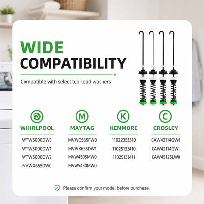 Suspension Rod Kit Compatible with Whirlpool Maytag Kenmore Washer, Maytag Washer Parts Replacement, Heavy Duty Suspension Rods Set