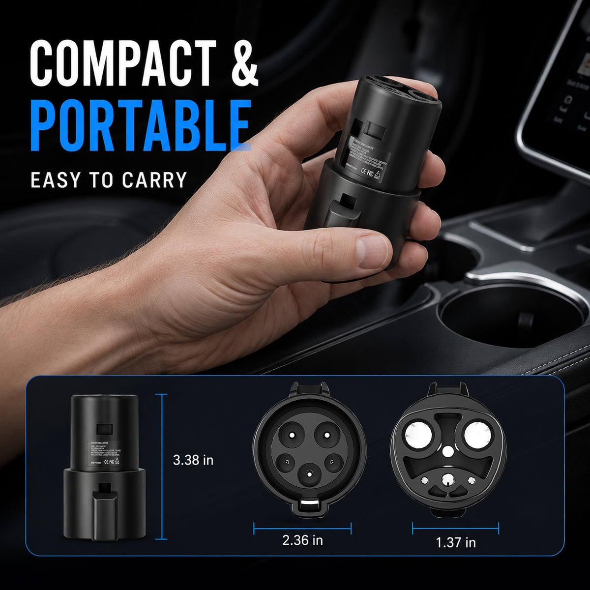 J1772 Compatible with Tesla Charger Adapter, Charging Convertor for Tesla Model 3/Y/X/S, 80A 250V EV Charging Connector, Quick Install & Snug Fit, Only Works for Tesla Vehicles