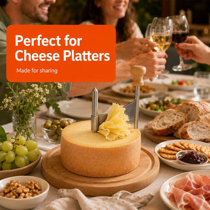 Cheese Curler with Wooden Base, Stainless Steel Girolle Cheese Shaver Wheel for Tete de Moine Cheese, Chocolate & Charcuterie Boards