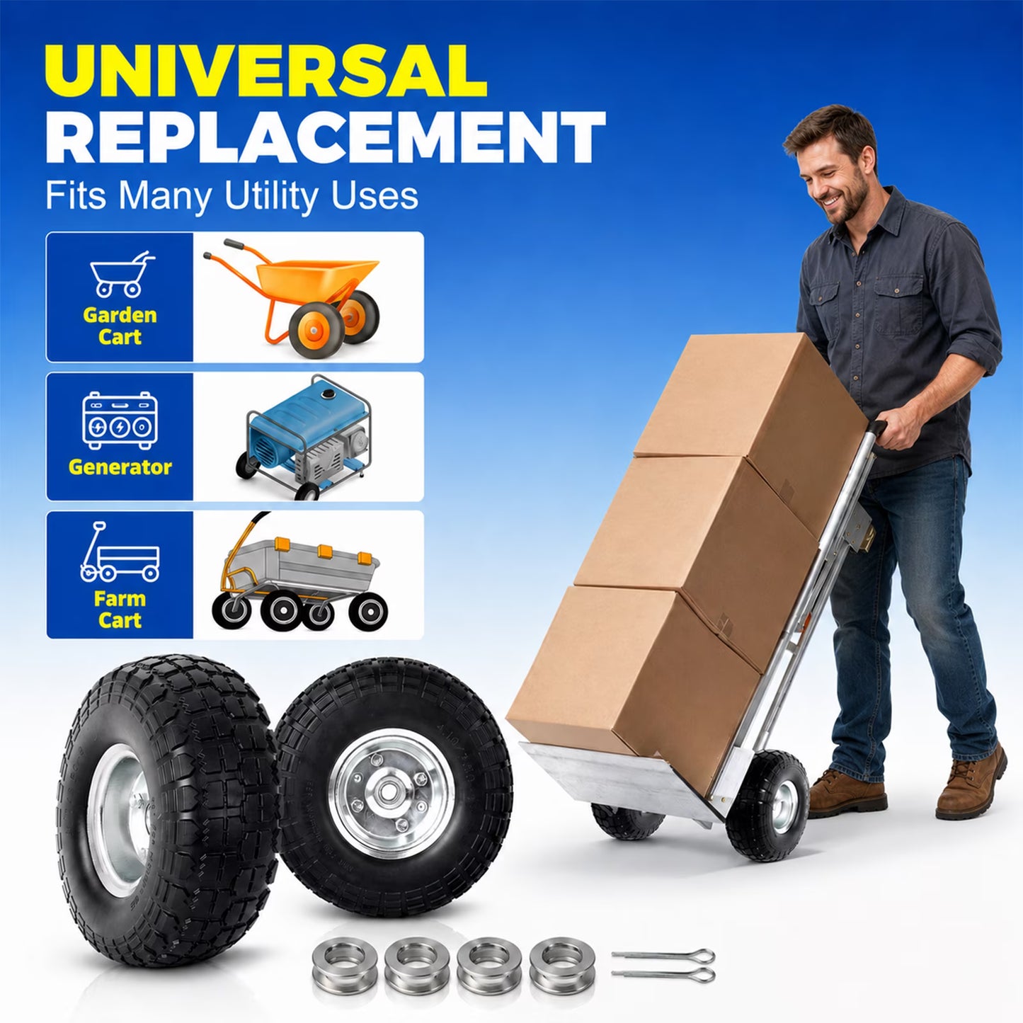 2 Pack 10 Inch 4.10/3.50-4 Tire and Wheel, Flat-Free Hand Truck Wheels for Dolly Carts
