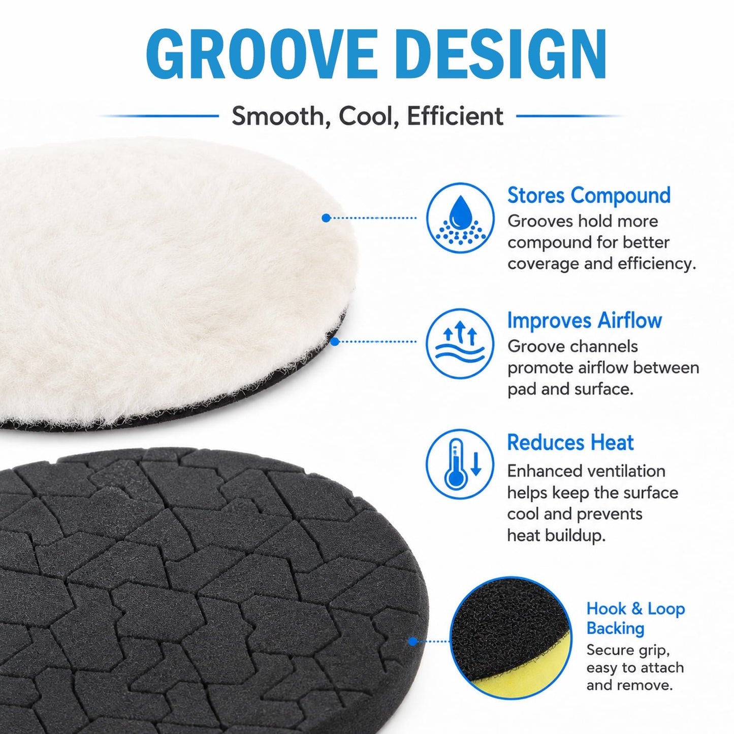 6 Pcs 6 Inch Buffing Pads, Polishing Pads 6.5 Inch 165 mm Face for 6 Inch 150mm Base Plate, Sponge and Wool Buffer Pads for Compounds, Polishing and Waxing