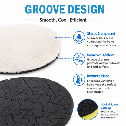 6 Pcs 6 Inch Buffing Pads, Polishing Pads 6.5 Inch 165 mm Face for 6 Inch 150mm Base Plate, Sponge and Wool Buffer Pads for Compounds, Polishing and Waxing