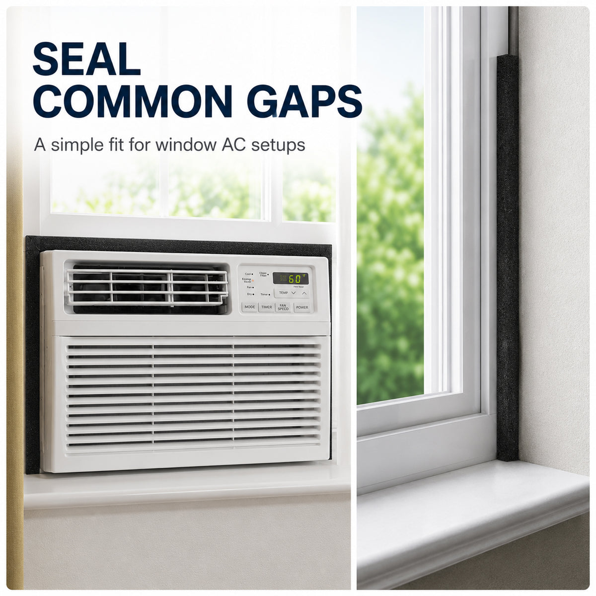 13Ft Air Conditioner Window Seal Kit, 2-Pack 1"x1"x6.5Ft Foam Weather Stripping, Insulation Strip, Noise Reducing, Air Leak Proof, No Glue, Black