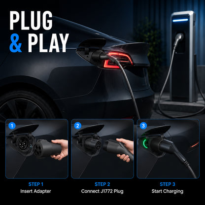J1772 Compatible with Tesla Charger Adapter, Charging Convertor for Tesla Model 3/Y/X/S, 80A 250V EV Charging Connector, Quick Install & Snug Fit, Only Works for Tesla Vehicles